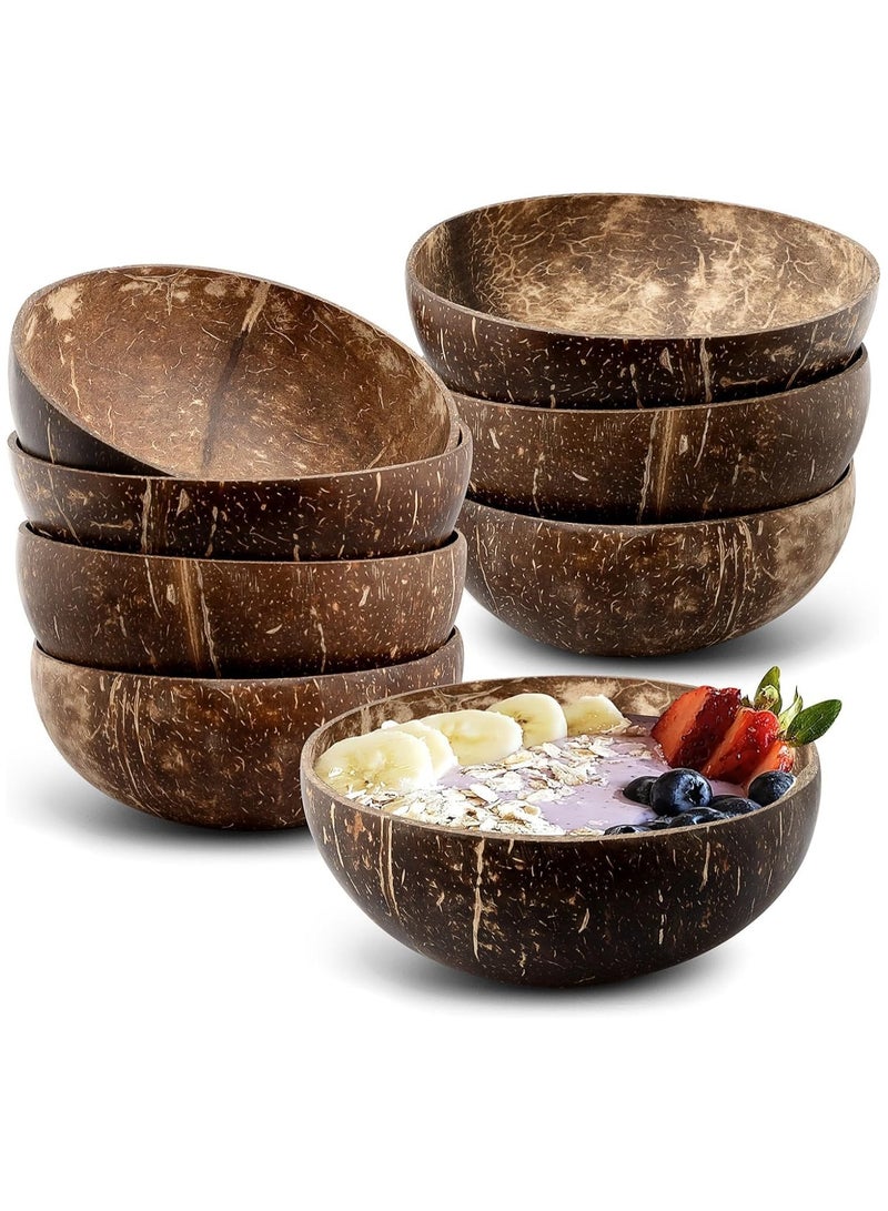 Natural Coconut Bowls Set of 6, 450 ml/15 Oz Polished Wooden Smoothie Bowl Acai Salad Bowl Buddha Bowls for Vegan - Image 1