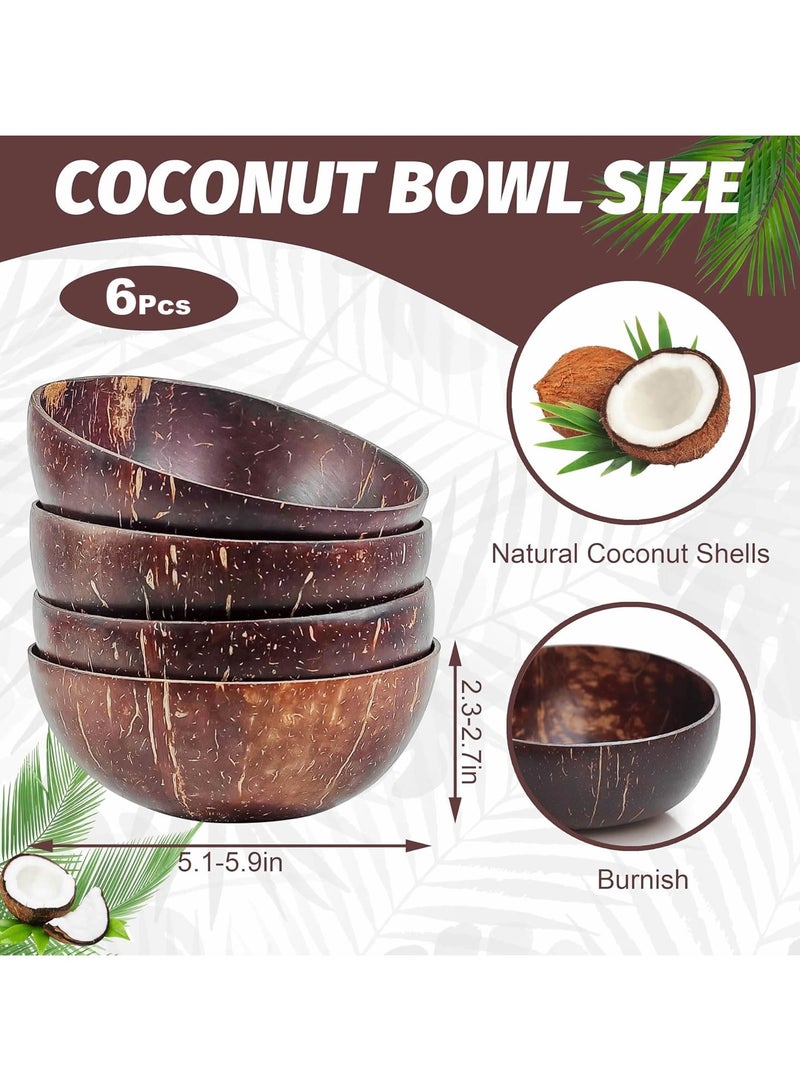 Natural Coconut Bowls Set of 6, 450 ml/15 Oz Polished Wooden Smoothie Bowl Acai Salad Bowl Buddha Bowls for Vegan - Image 2