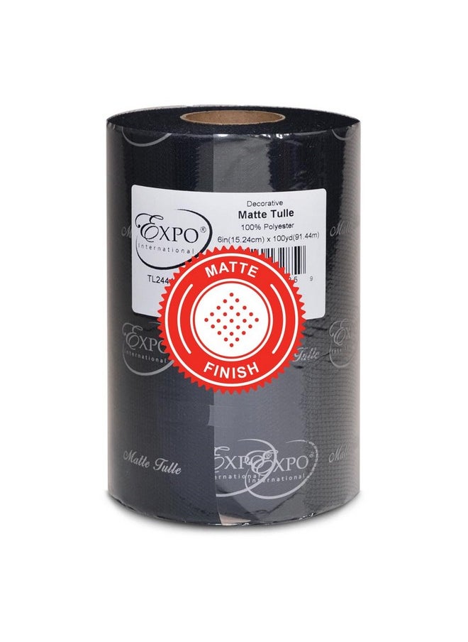 Expo International Decorative Matte Tulle Roll/Spool Of 6” X 100 Yards Lightweight Polyester Tulle Fabric For Tutus Costumes And Party Decorations Washable Easy To Use Black  - Image 1