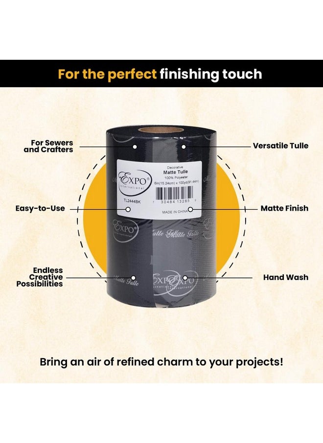 Expo International Decorative Matte Tulle Roll/Spool Of 6” X 100 Yards Lightweight Polyester Tulle Fabric For Tutus Costumes And Party Decorations Washable Easy To Use Black  - Image 3