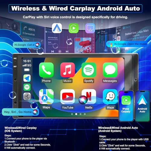 iCarSEPTON 5Gwifi Upgrade Radio for Ford F150 1999-2003 F250/F350 1998-2004, Ranger 1998-2011, Expedition 1999-2002, E150/E250/E350 1999-2008, 6.8in Touchscreen Setero Apply Carplay Android Auto Bluetooth GPS FM - Image 3
