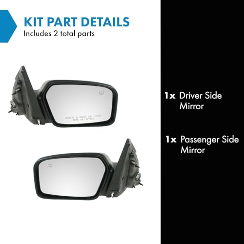 TRQ Driver & Passenger Side Mirror Set with Heat with Puddle Light without Blind Spot Indicator Compatible with 2006-2012 Ford Fusion 2006-2011 Mercury Milan FO1320267 FO1321267 - Image 2