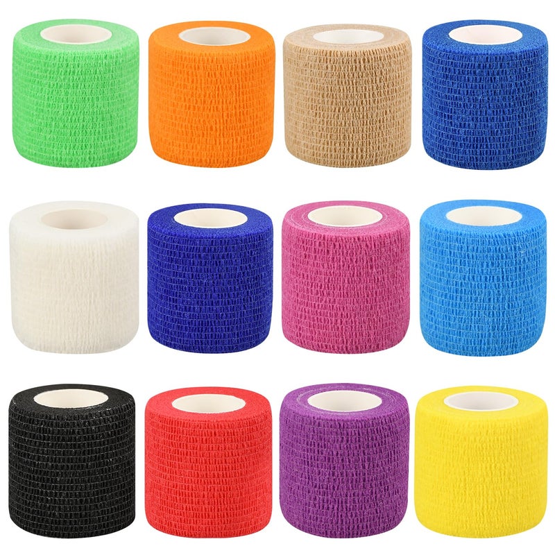 2 Self Adhesive Bandage Wraps 12pcs Vet Wraps 12 Colors 5 Yard Self Adherent Wraps for Sports Wrist Ankle and Swelling