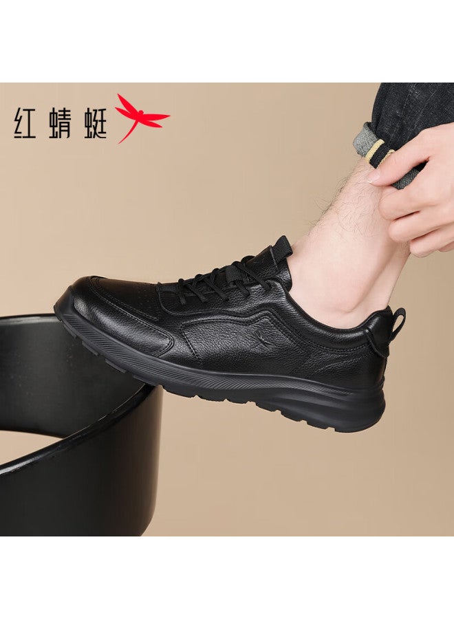 Red Dragonfly Men's Casual Shoes Breathable Comfortable Sports Leather Lightweight Durable Versatile Travel Shoes Exa350371 Black Size 40