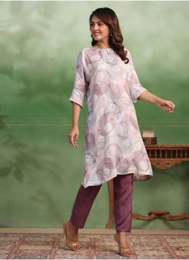 sanskrutihomes Floral Print Longline Top & Pants Co-Ord by Styli