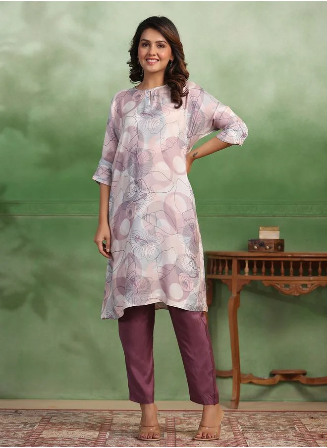 sanskrutihomes Floral Print Longline Top & Pants Co-Ord by Styli