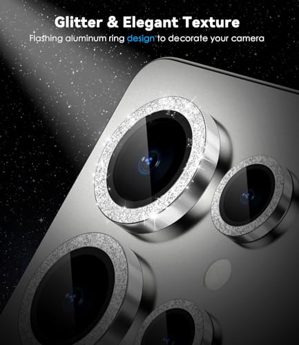 CloudValley for Samsung Galaxy S25 Ultra Camera Lens Protector Bling, 9H Tempered Glass + Aluminum Alloy Lens Protective Ring [Glitter Decoration] Ultra-HD Tempered Glass Cover,Glitter Titanium Whitesilver - Image 3