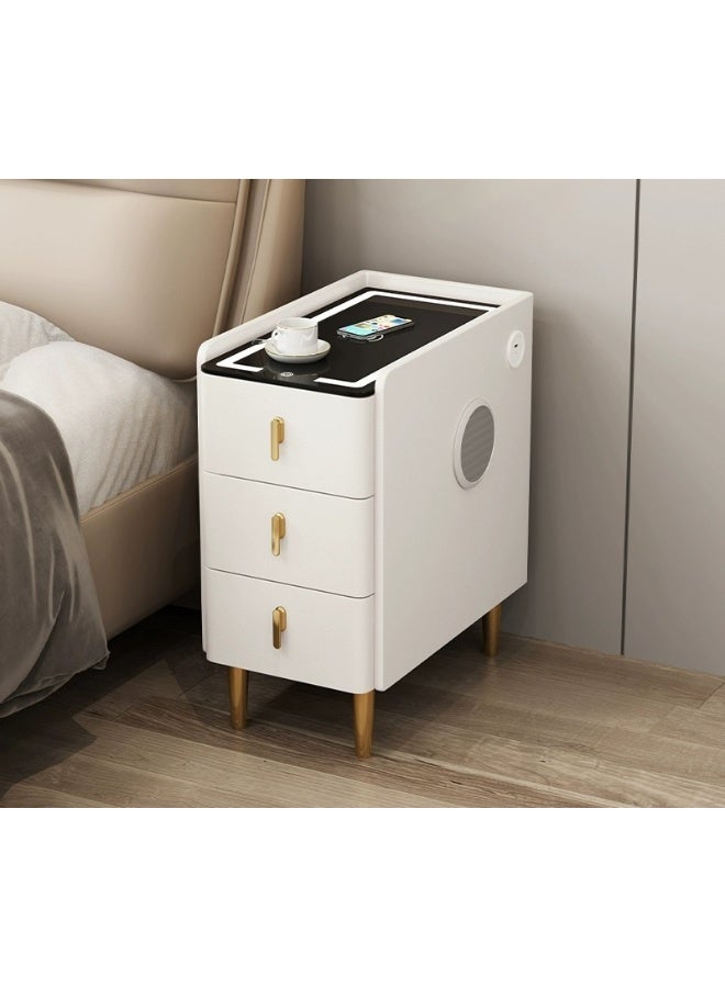 HRT WALL طاولة جانبية حديثة مع 3 أدراج، طاولة سرير مع قفل بصمة، طاولة ليلية مع محطة شحن ومنافذ USB، طاولة ليلية حديثة لغرفة النوم، غرفة المعيشة