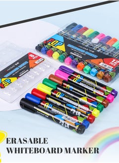 Generic 12 Color Whiteboard Markers Erasable Conference Pens Drawing Dry Erase Pens Durable Bright Colors Writing Process Suitable For Drawing, Meetings, Schools, Courses  - Image 2