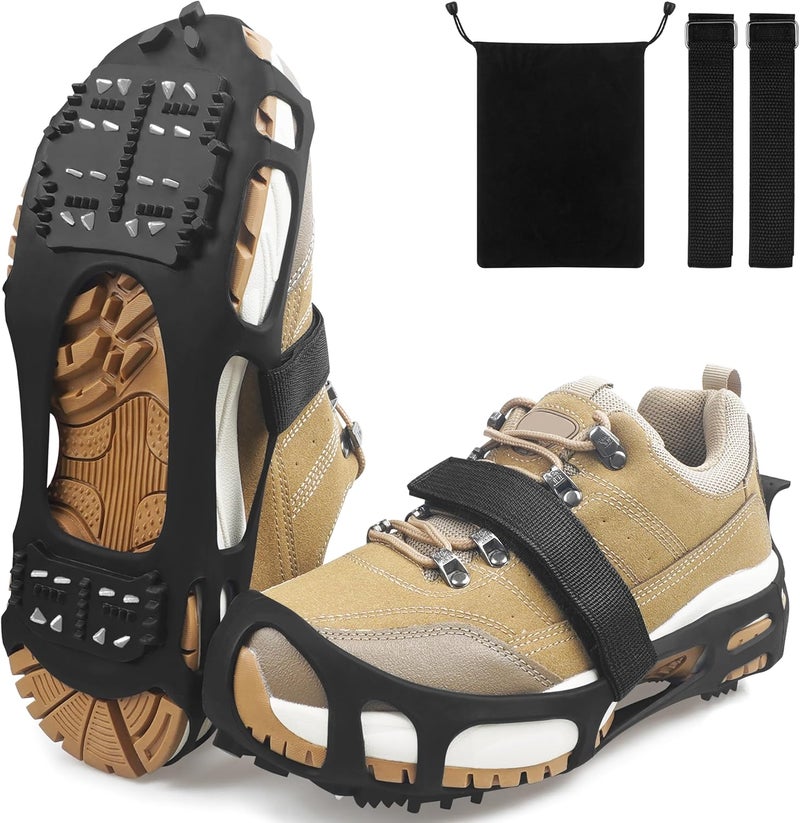 SILANON Ice Cleats for Shoes and Boots, Snow Traction Cleats Crampons Anti Slip 24 Steel Grippers Shoe Spikes Grips for Snow and Ice Slip-on Snow Cleats Overshoes for Women Men Winter Walking Hiking Fishing - Image 1