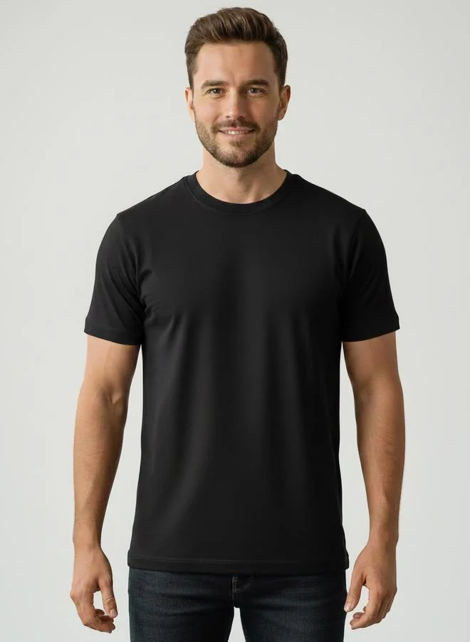 Clans&Hans Men Black Cotton Crew Neck T-Shirt