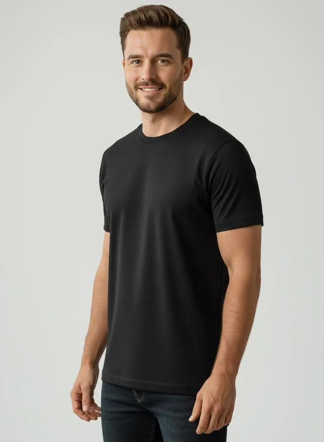 Clans&Hans Men Black Cotton Crew Neck T-Shirt