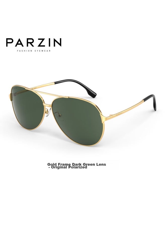 Parzin Polarized Sungl For Men, Classic Frog-eye Style, Safe Driving Sungl, 8131a Gold Frame With Dark Green Lenses - Image 5