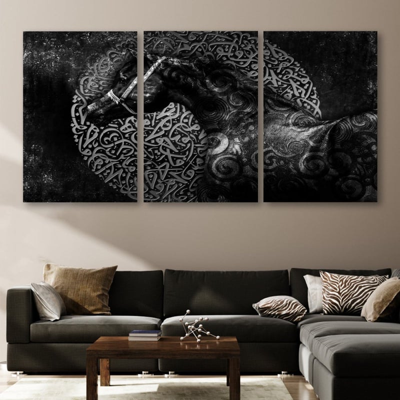 Marktna Three modern canvas paintings with a horse design and a hollow frame, measuring (150×70), three pieces - Image 1