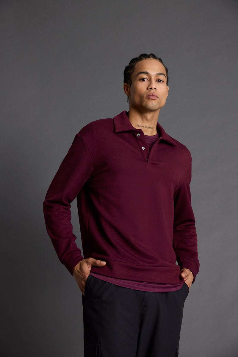 DeFacto Red Man Standard Fit Polo Collar Modal Sports Sweatshirt Casual - Image 1