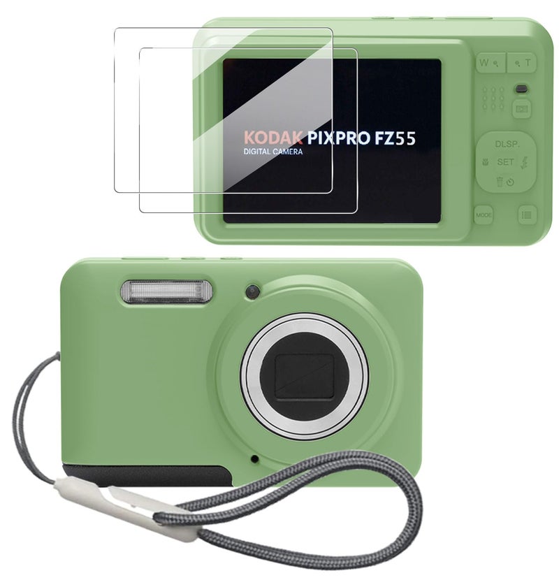 Tedubax Case for Kodak PIXPRO FZ55,FZ55 accessories,Soft Silicone Protective Case,Comes with 2 Screen Protectors and 1 Wrist Strap - Matcha green - Image 1
