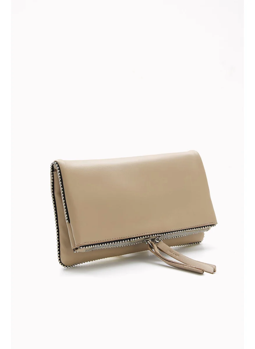 Wecre8 Beige Chain Trim Convertible Clutch by WECRE8