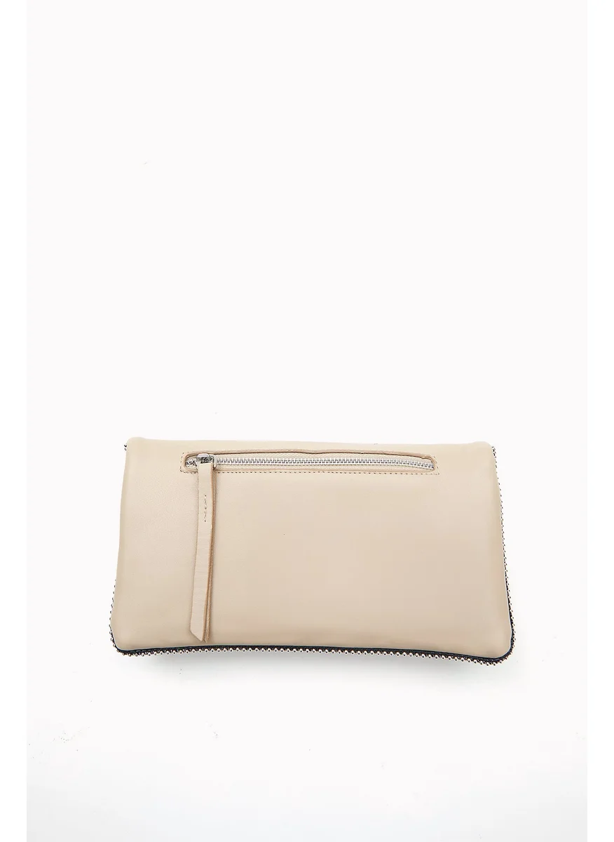 Wecre8 Beige Chain Trim Convertible Clutch by WECRE8