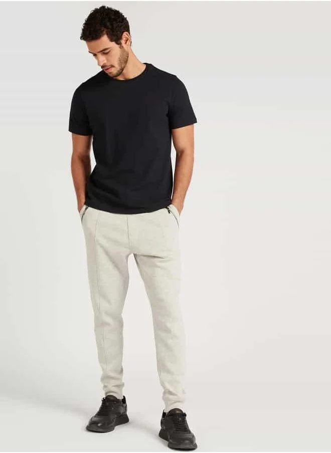 ايكونيك Iconic Textured Slim Fit T-shirt with Crew Neck and Short Sleeves