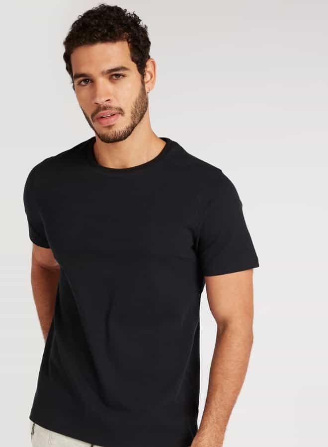 Iconic Textured Slim Fit T-shirt with Crew Neck and Short Sleeves - Image 1