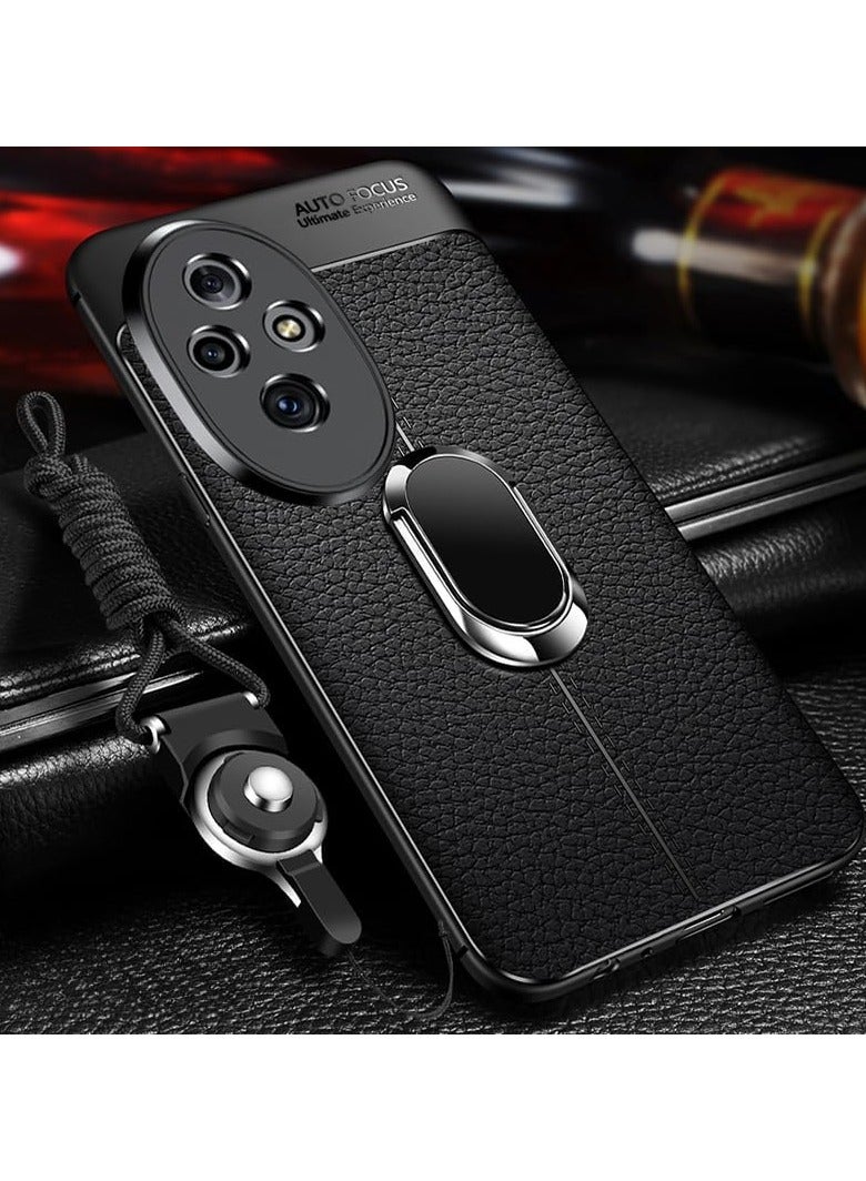 general Case for Honor 200 Pro (2024),Magnetic Suction Anti-fall Shockproof Hard Case,Leather Ultra-Thin Protective Cover with Wrist Strap and Finger Ring