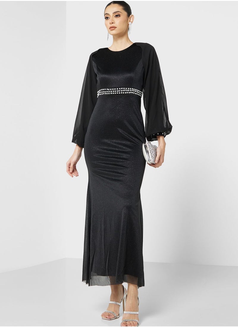 Khizana - Embellished Waist Shimmer Dress - Image 1