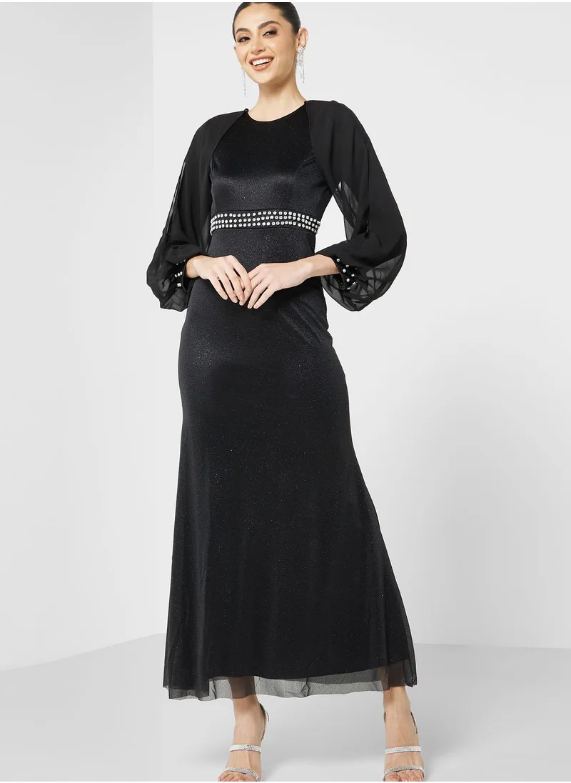 Khizana Embellished Waist Shimmer Dress