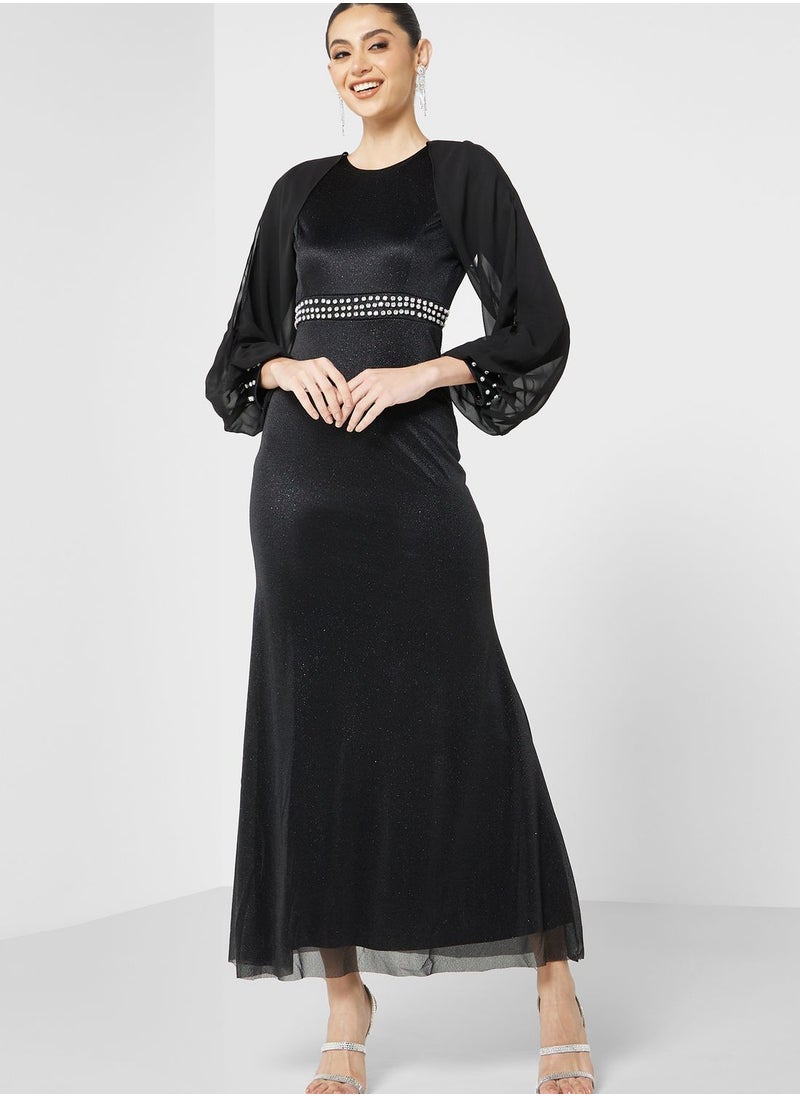 Khizana - Embellished Waist Shimmer Dress - Image 1