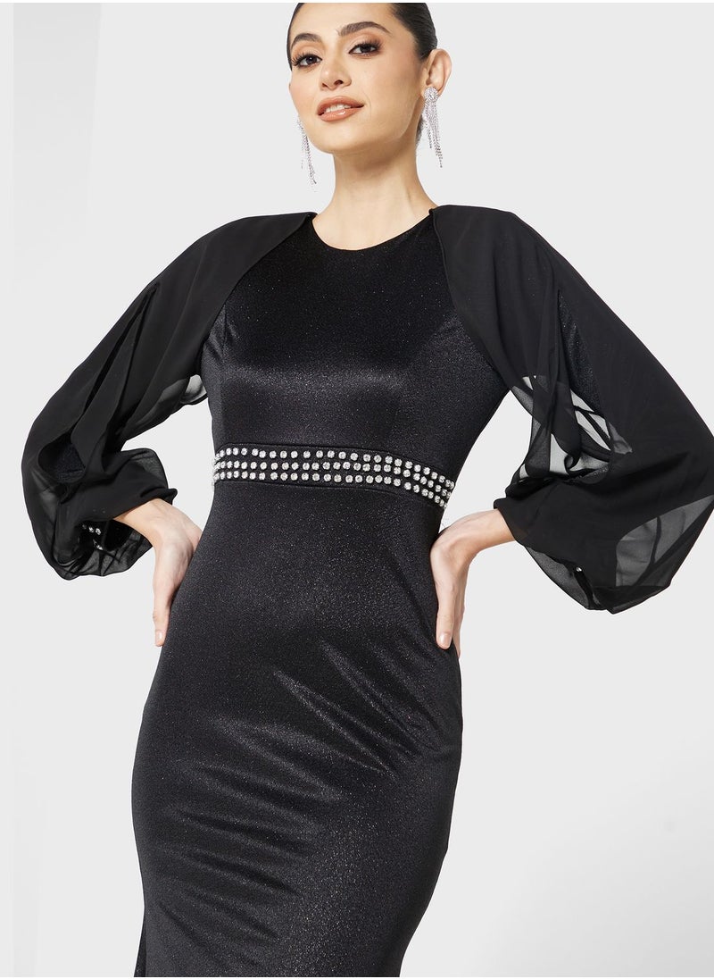 Khizana - Embellished Waist Shimmer Dress - Image 1
