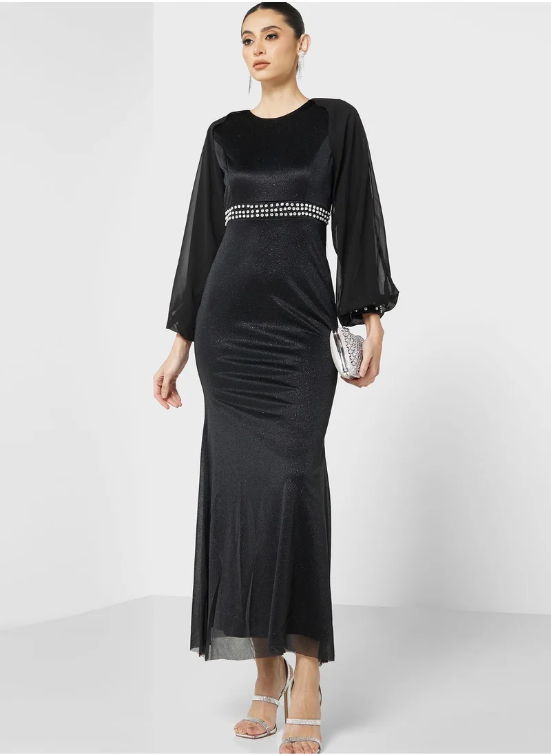 Khizana Embellished Waist Shimmer Dress