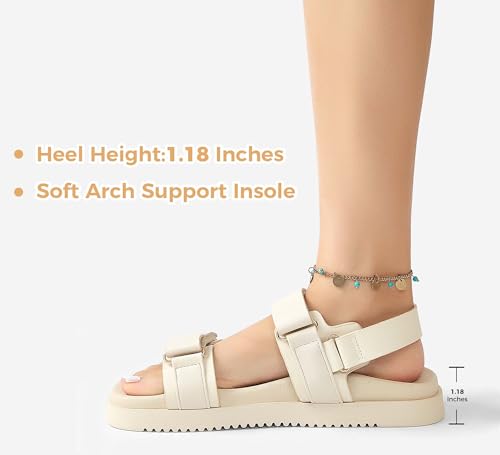 LUCKY STEP Women's Flat Sandals Casual Open Toe Beach Sandals Adjustable Double Strap Summer Sandals(7 M US Beige) - Image 2