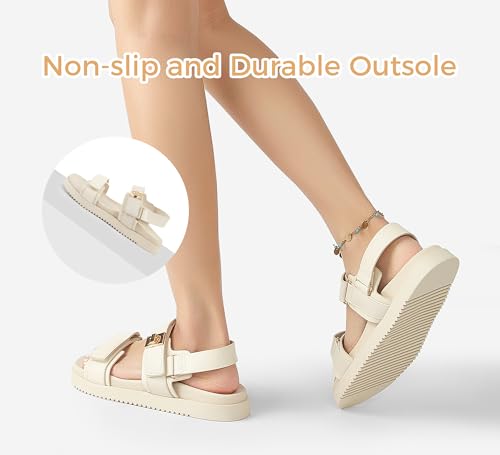 LUCKY STEP Women's Flat Sandals Casual Open Toe Beach Sandals Adjustable Double Strap Summer Sandals(7 M US Beige) - Image 5