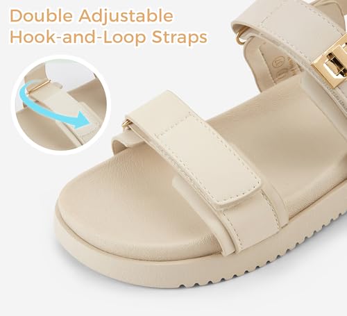LUCKY STEP Women's Flat Sandals Casual Open Toe Beach Sandals Adjustable Double Strap Summer Sandals(7 M US Beige) - Image 4