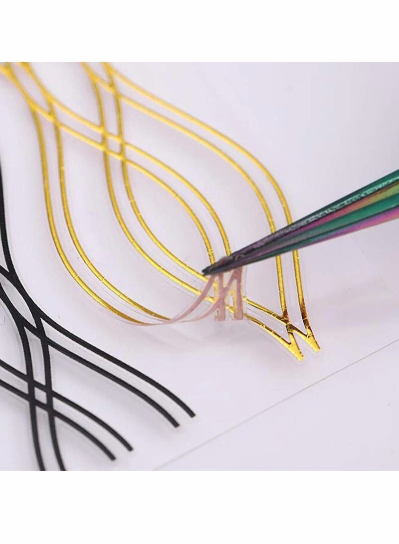 Captaintech 6 Sheets Metallic Nail Stickers 3D Self Adhesive Black White Gold Silver Stripe Wave Line Decals Curve Lines Striping Tape Art Design for Women Girls - Image 4