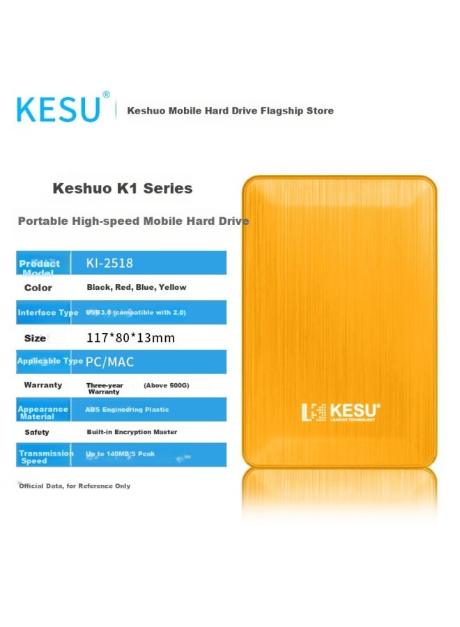 Kesu Encrypted Portable Hard Drive, 500gb, Usb3.0, K1, 2.5-inch, Vibrant Yellow, External Storage For File And Photo Backup - Image 2