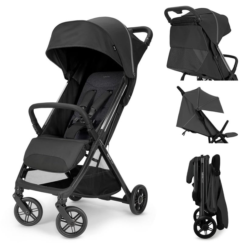 Inglesina Quid Stroller Cosmic Black Compact Reclining Travel Stroller for Baby Toddler 055 lbs One Hand fold Car seat Compatible Airplane Overhead Lightweight Foldable XL UPF 50 Canopy - Image 1