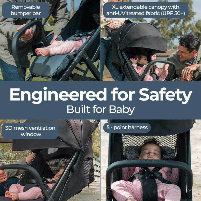 Inglesina Quid Stroller Cosmic Black Compact Reclining Travel Stroller for Baby Toddler 055 lbs One Hand fold Car seat Compatible Airplane Overhead Lightweight Foldable XL UPF 50 Canopy - Image 5