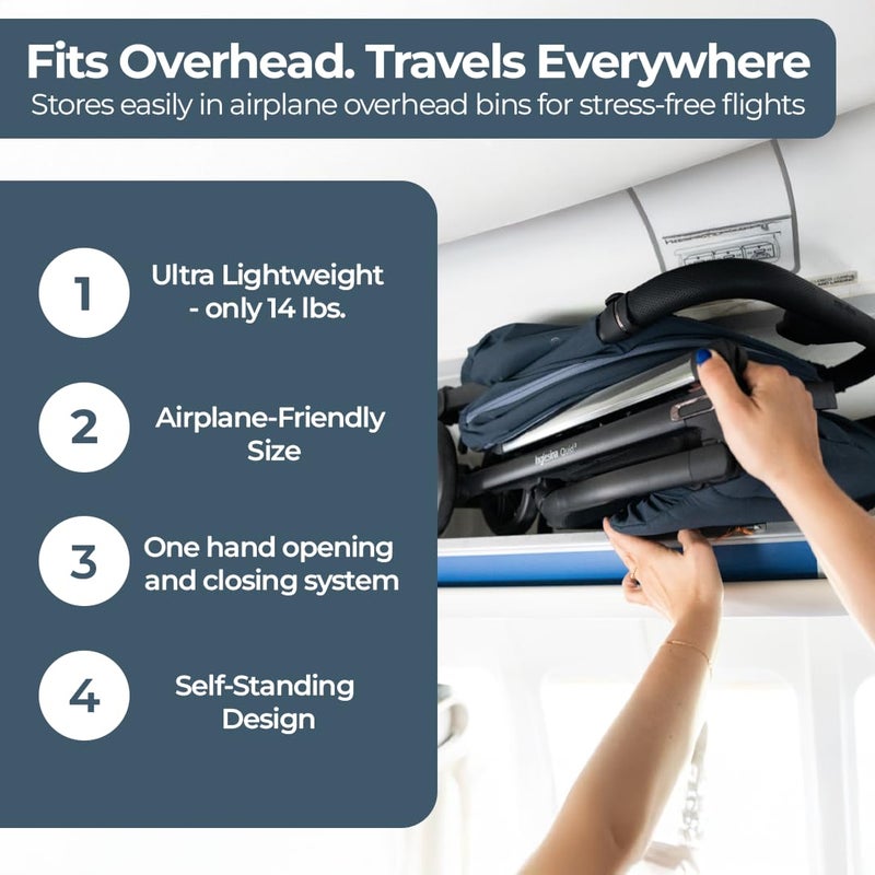 Inglesina Quid Stroller Cosmic Black Compact Reclining Travel Stroller for Baby Toddler 055 lbs One Hand fold Car seat Compatible Airplane Overhead Lightweight Foldable XL UPF 50 Canopy - Image 3