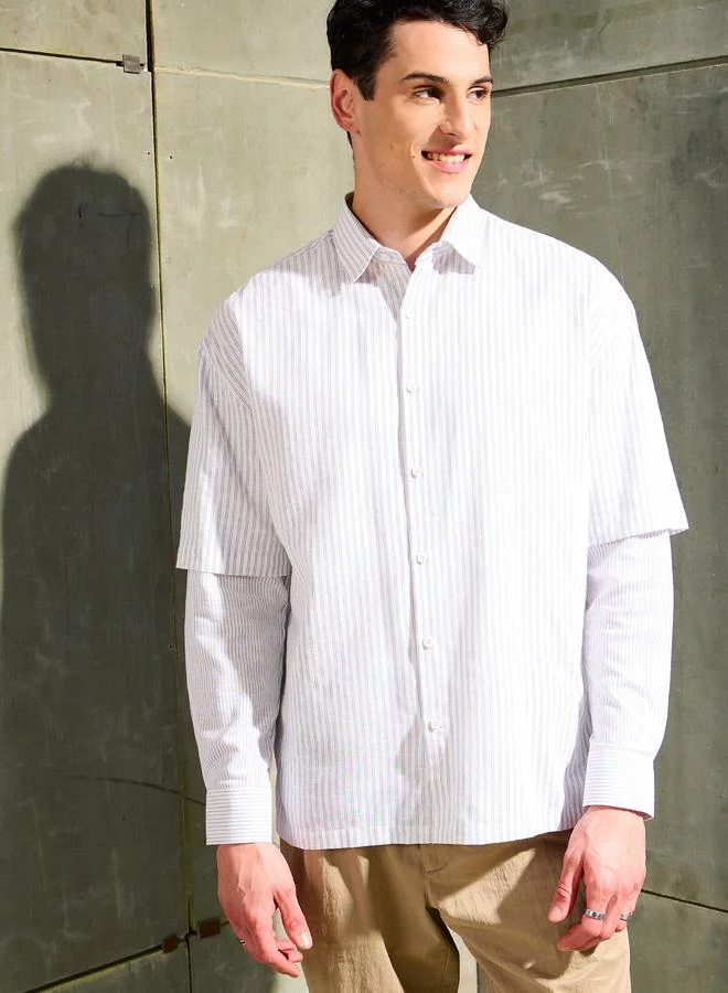 SASSAFRAS Sassafras Men Striped Overlap Long Sleeve Relaxed Fit Shirt