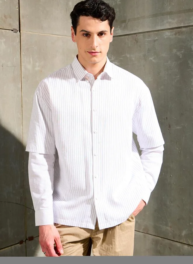 SASSAFRAS Men Striped Overlap Long Sleeve Relaxed Fit Shirt