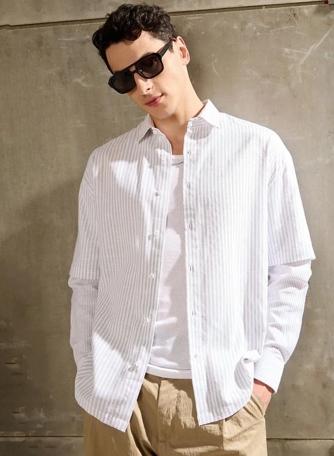 SASSAFRAS Sassafras Men Striped Overlap Long Sleeve Relaxed Fit Shirt