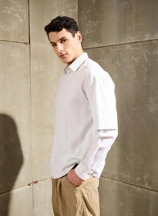 SASSAFRAS Men Striped Overlap Long Sleeve Relaxed Fit Shirt