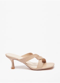 Womens Printed Slip-On Sandals With Kitten Heel