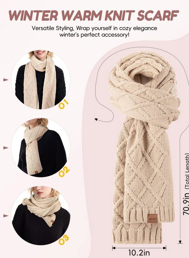 APEVAN Womens Winter Hat Gloves Scarf Headband Set, Pom Pom Beanie Long Scarf Touchscreen Gloves Ear Warmer, 4 in 1 Warm Gift Set, Oatmeal, One size - Image 5
