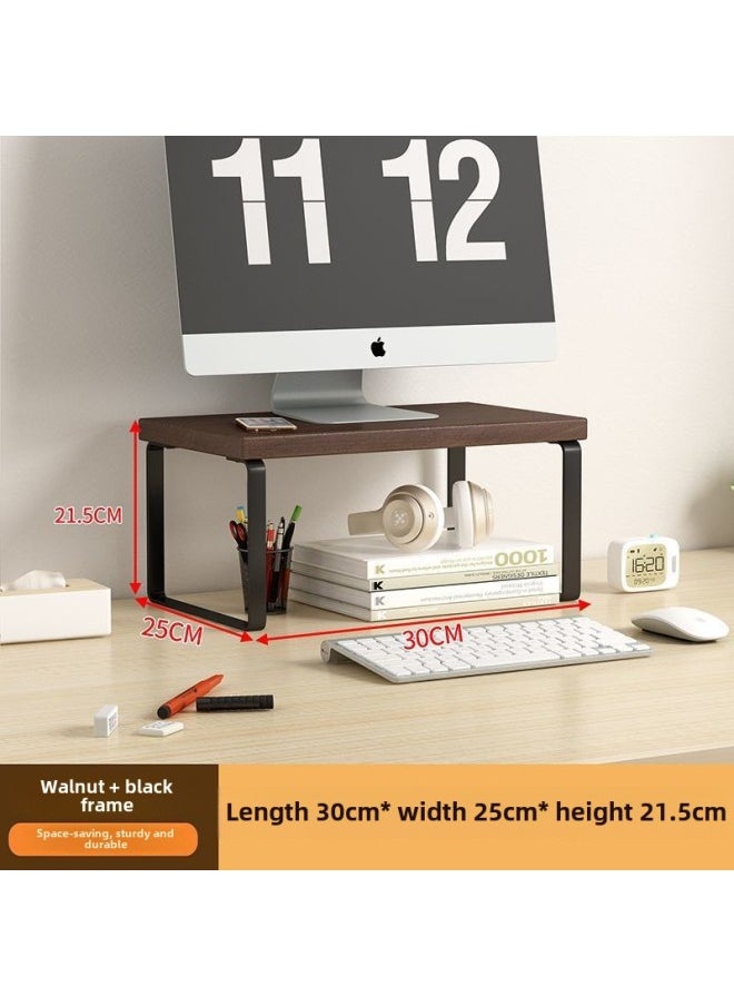 Generic - Desktop Elevating Rack Computer Desktop Monitor Elevating Desktop Storage Rack Base Office Bracket Pad Elevated Rack-Colour:Walnut Color + Black Frame + Board Widened 25cm - Tall Model, Length 30cm, Height 21.5cm - Image 1