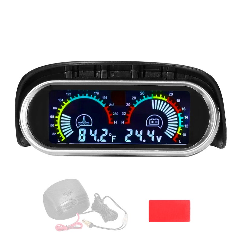 Car Meter 2-In-1 Digital Gauge: Black ABS Housing, 9-36V Wide Voltage, Sunshading LCD Display - Alarm Function, High-Sensitivity 1/8NPT Sensor for Vehicle Safety - Image 2