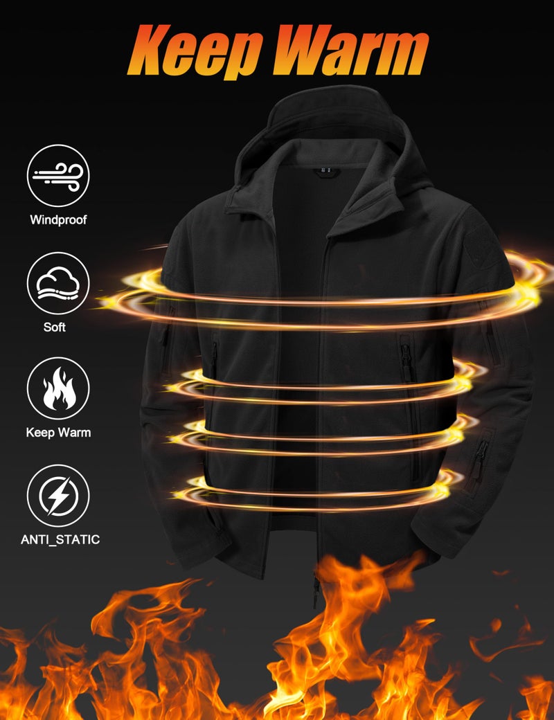 CRYSULLY Men's Fall Winter Coat Safari Jacket Fleece Hiking Travelling Fatigue Outdoors Snow Jacket Coat Black - Image 2