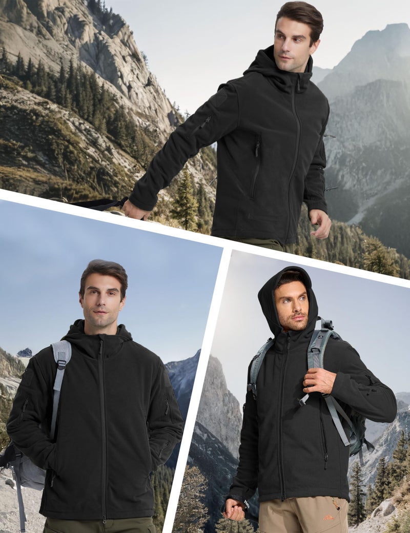 CRYSULLY Men's Fall Winter Coat Safari Jacket Fleece Hiking Travelling Fatigue Outdoors Snow Jacket Coat Black - Image 5
