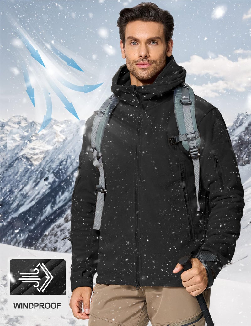 CRYSULLY Men's Fall Winter Coat Safari Jacket Fleece Hiking Travelling Fatigue Outdoors Snow Jacket Coat Black - Image 3