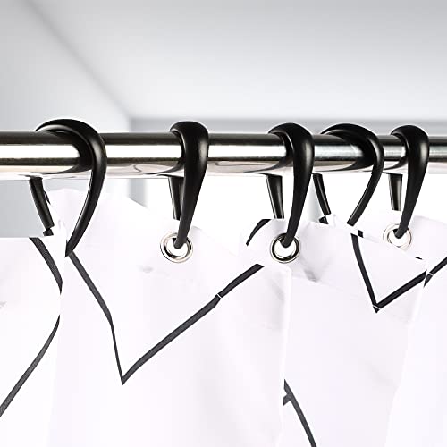 Top-spring Shower Curtain Hooks Black Plastic Shower Curtain Rings, Drop Shaped Shower Hooks for Curtain Bathroom Shower Rod - Set of 12 - Image 5